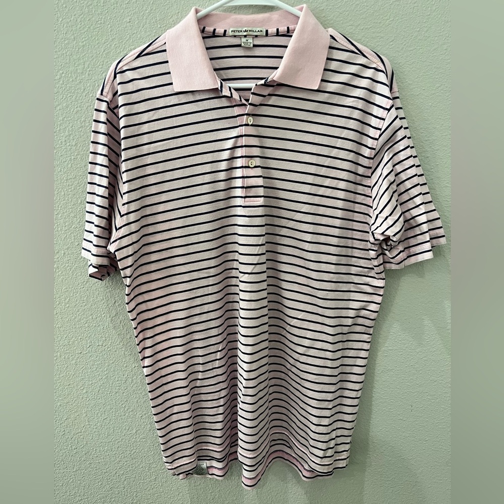 Peter Millar Pink and Black Striped Polo